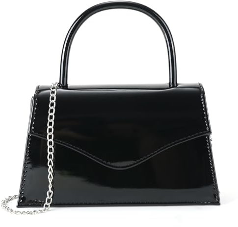 Milisente Clutch Damen Kunstlackleder Abendtache Für Hochzeit Klein Clutches Handtasche Mit Schulterkette(Schwarz)