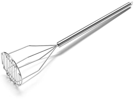 Forgast Schiacciapatate Professionale, Passapatate Doppio Strato, in Acciaio Inox con Molla Robusta Incorporata e Manico Antiscivolo, Diametro 13 cm, Lunghezza 61 cm