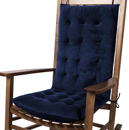 FlyGulls Rocking Chair Cushions Indoor Velvet Chair Pads High Back and Seat Cushion 2 Piece Set Navy