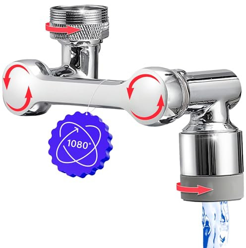 Schwenkbarer Wasserhahn Aufsatz 1080° – Drehbarer Wasserhahn Verlängerung mit 2 Strahlarten, Wassersparender Aufsatz für Küche & Bad – Universal M22 M24 M20 Adapter – Brauseaufsatz für Wasserhahn