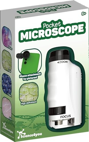 Science4you Microscopio de Bolsillo para Niños 6+ Años – Microscopio Portátil Infantil con Manual de Experimentos y Herramientas de Laboratorio, Juguete Educativo para Niños y Niñas de 6 7 8 9+