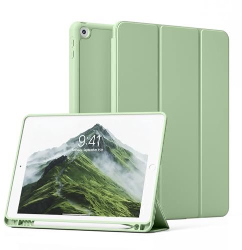 ZKTUYU Hülle für iPad 9. / 8. / 7. Generation mit Stifthalter 10.2 Zoll Modell 2021/2020/2019,Ultradünne Schutzhülle aus TPU mit Standfunktion für iPad 10,2 Zoll,Auto Wachen/Schlafen, Matcha Grün