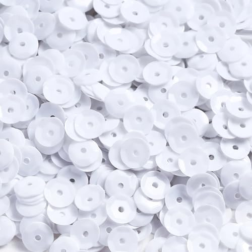 Naler 2800 lentejuelas sueltas blancas brillantes lentejuelas para manualidades, costura, ropa, decoración, boda, Navidad, 6 mm