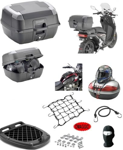 Compatible con 1800 FLSTNSE CVO SOFTAIL Convertible Maletero MONOLOCK K45N+Placa para 2 Cascos Integral O Jet UNIVERSALES DE 45 LT Inserciones Grises para Moto Y Scooter con PORTAEQUIPAJE
