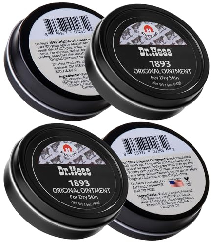 Dr. Hess' 1893 Original Udder Ointment, All-Purpose Nourishing Body Moisturizer for Healing Dry, Irritated Skin, Cracked Heels, Rashes, Chafing with Lanolin, Beeswax, & Eucalyptus Oil, 1.4 oz 4 Pack