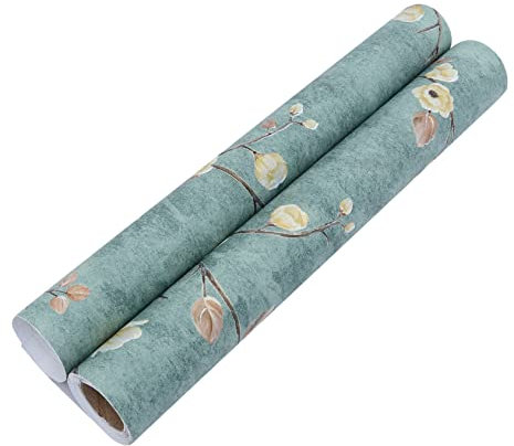 Veemoon Papier Peint Autocollant Vert, Intissé, Imperméable, Amovible sans Résidu, pour Mur Peint, Décoration Murale Vintage pour Salon et Chambre