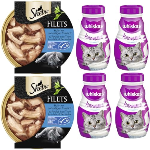 Mit Pufai Grocery, Filets Huhn mit nachhaltigem Thunfisch 60G x 2 STÜCK, Katzenmilch Milch 200 mililiter X 4 STÜCK