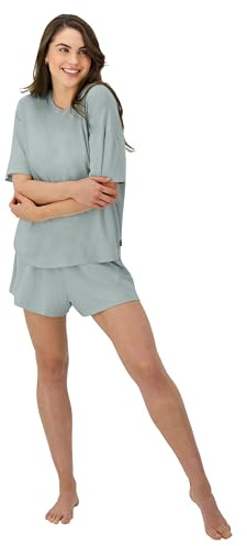 Hanes Originals 2 Piece Lounge, Comfywear Supersoft Boxy T-Shirt & Sleep Shorts Loungewear Set Pigiama, Celadon Morbido/Celadon Morbido, L (Pacco da 2) Donna