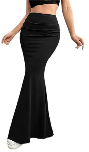 Generic Gonna Lunga Elasticizzata Nera da Donna Elegante a Vita Alta a Sirena Gonna Lunga Estiva da Strada