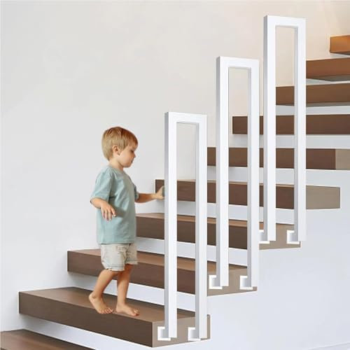 U-förmige Geländer Treppe, Treppengeländer Innen, Treppengeländer Außen, Handlauf Treppe U Form, Geländer Treppe Treppenhandlauf für Balkone Flure Wohnungen Villen (L-Weiß, 85CM)