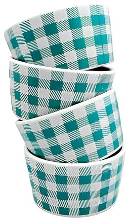 Freedom Farms Fall Harvest Ramekins Set of 4, 5.25 oz Ceramic Baking Bowls for Creme Brulee Dishes, Mini Cheesecakes, Dipping Sauce Bowls (Turquoise/White Buffalo)