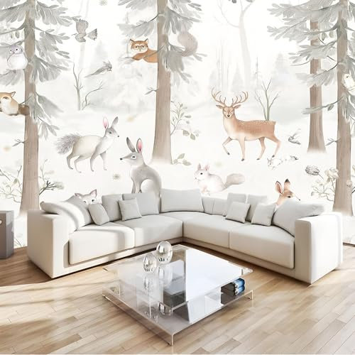 Papier Peint Intissé Dessins Animés Animaux De La Forêt Lapins 200x140 cm 3D Panoramique Papier Peint pour Salon Chambre Décoration Murale Pour Adolescents et Enfants Murale