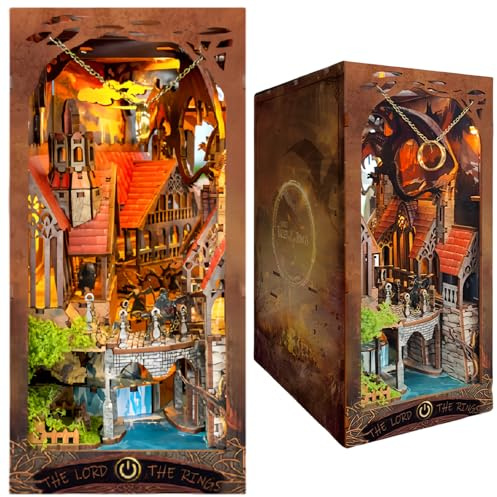 DIY Book Nook Kit The Secret Valley of Rings - Dark Dragon & Knight & Castle 3D Puzzle, Handgefertigte Buchstütze für Erwachsene
