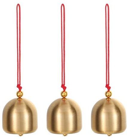 PATIKIL Petit Lot de Cloches Suspendues, 3 Pièces de Cloches Chinoises Feng Shui Porte-Bonheur Carillon Éolien pour la Décoration de la Maison, Fenêtre, Jardin, Doré-Rouge