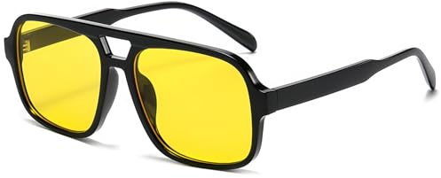 RUNHUIS Vintage 70er Sonnenbrille Damen Herren Retro Große quadratische Rahmen Rechteckige Brille
