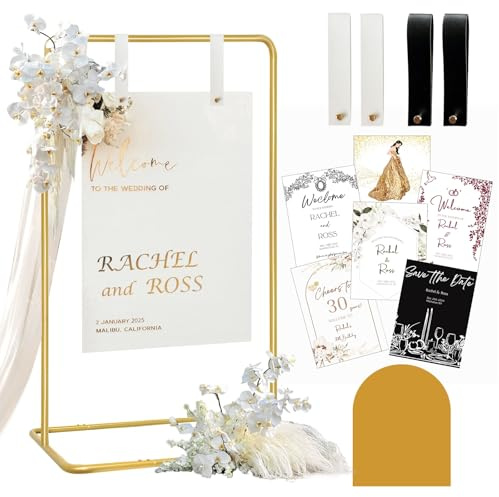 furosa Goldener Hochzeitsschild-Halter, verstellbarer Staffelei-Ständer für Schilder, robustes Eisen, Hochzeitssitzdiagrammständer, dekorative Staffelei