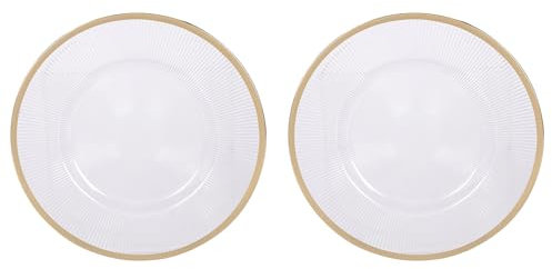 Koopman Clear Charger Plates Pack of 2 33cm Plastic Metallic Rim Dining Table Setting Lunch Dinner Plates Reusable for Christmas Party Celebrations Dining Décor (Gold - Ribbed)