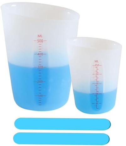 Misurini in Silicone, Misurino Miscela, 250/500 ml Misurini in Resina Epossidica con Scala Trasparente, per Stampi per Colata in Resina Epossidica, Artigianato, Laboratorio, Cucina, 2 Pezzi