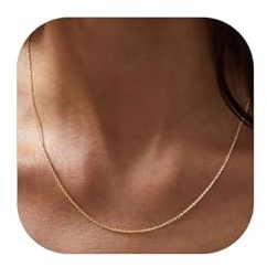 FOCALOOK Chaîne Collier Fine Femme Maille Forçat Noire de 45cm,Chaine Femmes en Acier inoxydable 1,4mm Thin Rolo Chain Necklace Bijou Cadeau Avec Boîte