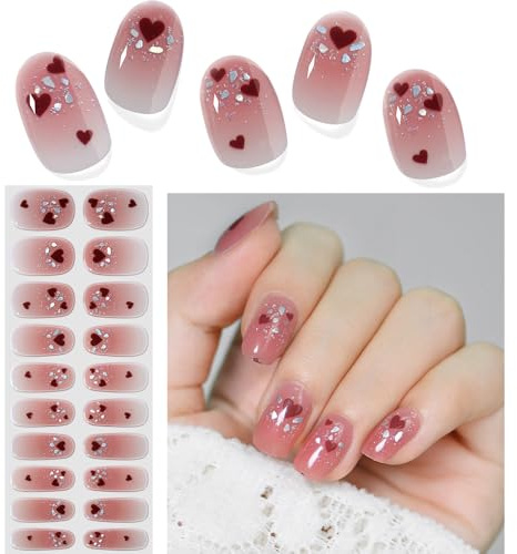 Valentinstag Nagelsticker UV Gel Nagelfolie Härtend Selbstklebend - Rot Herz Nägelsticker Nagellack Aufkleber Nail Art Strips für Nagel (20PCS)