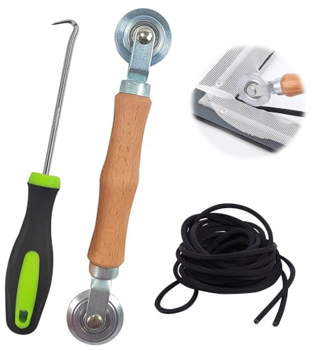 Riisoyu 3 Piezas Juego Herramienta De Rodillo De Pantalla, Presión Doble Rueda de Herramientas Gancho de Tira de Goma et 10 metros de cuerda de goma para Instalar Mosquiteras de Ventana
