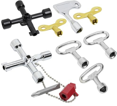 8 Pezzi Chiave Sfiato Termosifone, Chiavi a Croce a 4 Vie, con Chiave Triangolare, Chiave ad Ardiglione e Chiave Quadrata, Adatte per Contatori Elettrici e Idrici, Ascensori e Armadi Elettrici