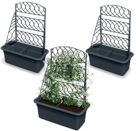 Tymar Pflanzkasten mit rankgitter, Blumenkasten, Blumenkübel, Pflanzkübel mit spalier, Planter Box 58x29x78cm_BLOMA (3 Stück; Anthrazit)