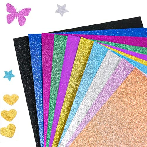 JIEYUCHU 10 Blatt Glitzerpapier, Glitzer Papier A4 Set 10 Farben, Bastelpapier Glitzer für Scrapbooking, Grußkarten, DIY Projekte und Party-Deko
