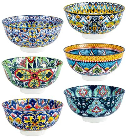 HENXFEN LEAD Cuencos para muesli de porcelana, cuencos pequeños para postres, muesli, helado y sobremesa, etc. Coloridos, paquete de 6 - Estilo bohemio