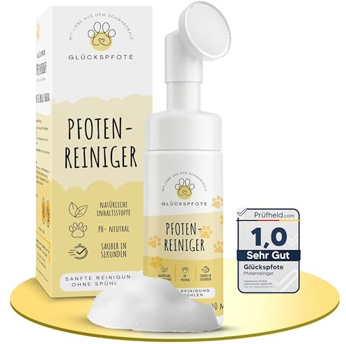 GLÜCKSPFOTE® Pfotenreiniger für Hund & Katze [200ml] | Reinigt & Pflegt natürlich - Pfotenschaum ohne Wasser | Hundepfoten Reiniger Pfotenpflege für Hunde ideal zur Pfotenreinigung für Hunde