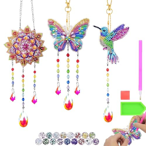 ARTGUTS Geschenke für Mädchen,Diamond Painting Sonnenfänger Windspiel Bastelset,5-12 Jahre Bastelset Kinder Diamond Painting Windspiele Spielzeug,Mädchen Sonnenfänger Aufhängen Windspiel Basteln