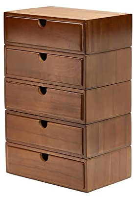 Flacher Aktenschrank - 3/5-lagige Aufbewahrungsbox aus Holz für den Schreibtisch mit Schubladen, Organizer für Bürobedarf im A4-Format/Quittungsdateien, für Monitorständer/Druckerplattform, B-5-lagig
