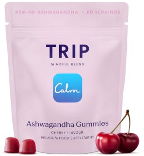 TRIP Ashwagandha Gummies, Cherry, High Strength, 9,000MG KSM-66 Ashwagandha per Pack (60 Gummies), with Vitamin B6, B12 & D2 – Vegan
