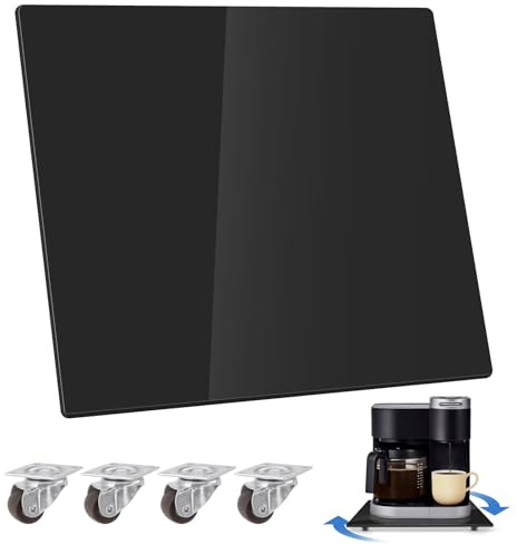 Acrylic Sliding Tray for Coffee Maker 360° Appliance Slider Under Coffee Maker Mat for Countertop, Coffee Pot Rolling Tray with Rubber Wheels for Breville Ninja Toaster Air Fryer (Large 14×13) Black