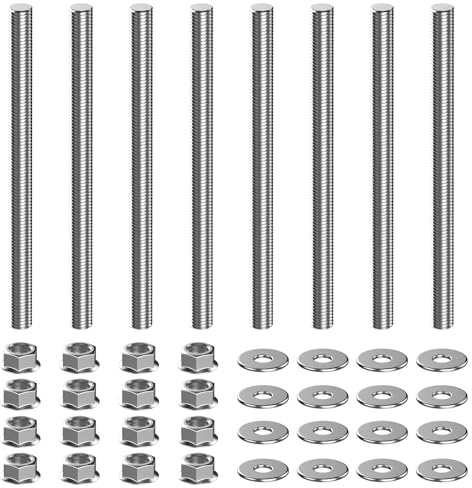 Lot de 8 tiges filetées M8 x 100 mm - Tige filetée en acier inoxydable avec 16 écrous hexagonaux - Filetage métrique complet pour le montage de meubles et la fabrication