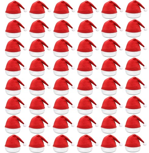 48 Stück Weihnachtsmützen Erwachsene,Familien Nikolausmützen,Universal Fit große weihnachtsmütze,passen perfekt zu den Kostümen des Weihnachtsmanns, ideal für Familien, Betriebs und Schulklassefeiern