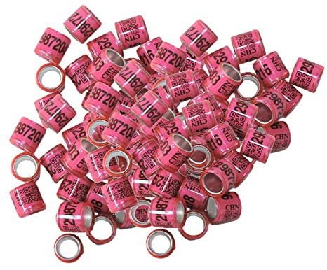 100 st Identifiera duvringar aluminium plast ben ringar duvor band rosa