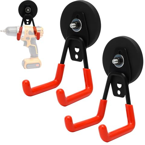 LOMUG Gancio magnetico da parete per garage, extra forte, gancio magnetico con doppio gancio, forti magneti da parete Heavy Duty per giardino, capannone, spazio degli attrezzi (2, 6,6 mm arancione)