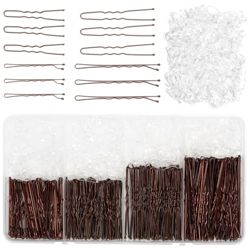700 Stück Haarnadeln Bobby Pins, 100pcs Metal French U-Haarklammern, 100pcs Hairpin und 500pcs Gummibänder, Haarclips, Hochsteckfrisuren Zubehör Frisuren Zubehör for Girls und Damen Hochzeit（Braun