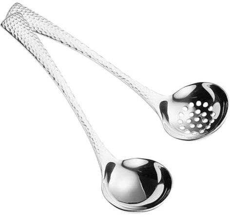 Didiseaon 2Pcs Stainless Steel Ladle Skimmer Spoon and Slotted Ladle for Cooking Ergonomic Handle Non Stick Surface for Soup Stew and Hotpot