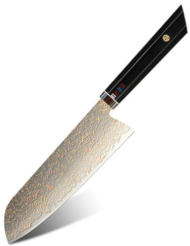 Juego de cuchillos de cocina de acero de Damasco VG10 de última generación con mango de resina, 37 capas, VG10, juego de cuchillos de chef de Damasco.(DMS-545 Santoku)