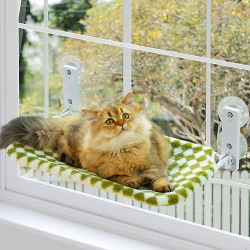 EDAGNY Hamaca Ventana Gato Plegable 54x30cm Ligero con Funda Lavable Verde M
