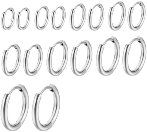 LuLiyLdJ 8 Pares dePendientes Acero Inoxidable de Cartílago Pendientes de Aro Pequeños de Acero Inoxidable Anillos de Labio Nariz para Mujeres Hombres 6mm - 20 mm (Color Acero)