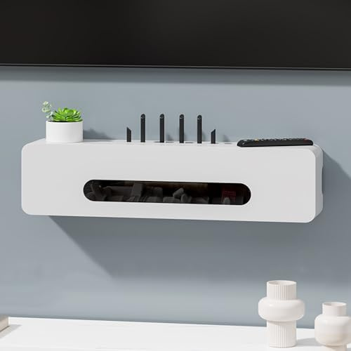 Wireless WiFi Router Storage Box, WiFi Hidden Box, Wall Mount Floating Media Cabinets Organizer, Modem Cable Router Cover, for Bedroom Living Room(White,50cm/19.7in)