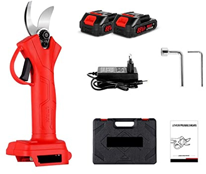 Podadora Electrica, Podadora eléctrica inalámbrica de 1000 W, cizalla manual, 4 velocidades, cortadora ramas, herramienta paisajismo, batería 18 V(2 Battery EU Plug)
