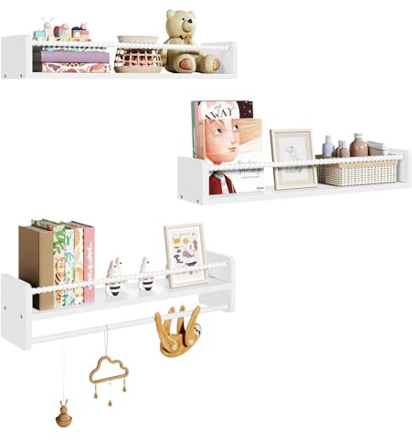 WOLTU Kinderregal 3er Set Wandregal Weiß | Montessori; Holz; Kinderzimmer