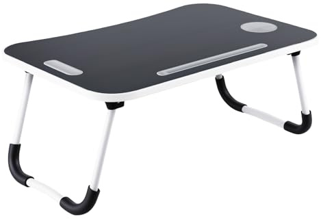 Laptoptisch Laptop-Betttisch mit Tablet-Ständer & Becherhalter, Faltbarer Laptoptisch für Bett, Sofa & Boden, ergonomischer Schreibtisch, tragbar & stabil – 60 x 40 cm Betttablett (Schwarz Gebürstet)