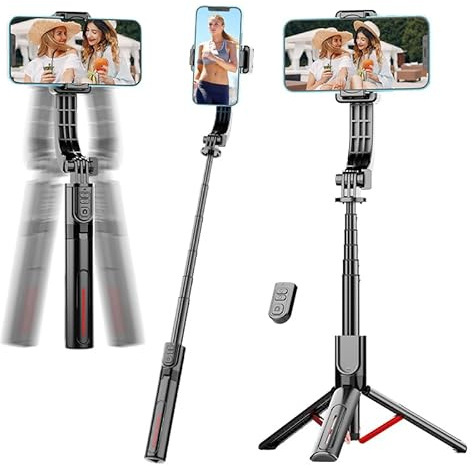 Phone Gimbal Stabilizer for Phone,Selfie Stick & Tripod with Remote Control | One-Touch Horizontal/Vertical Switch & 360° Rotation | Portable Design | Ideal for TikTok, YouTube, Vlog, Live Streaming