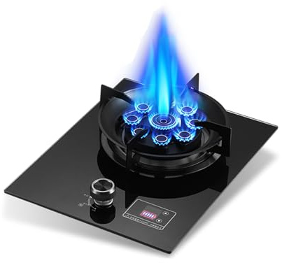 Cuisinière À Gaz 1 Brûleur, 5,2 KW, 9 Cavités, Minuterie Indépendante De Chaque Côté, Support À Casseroles En Fonte Et Verre Trempé, Kit D'alimentation En Gaz NG/GPL(LPG)