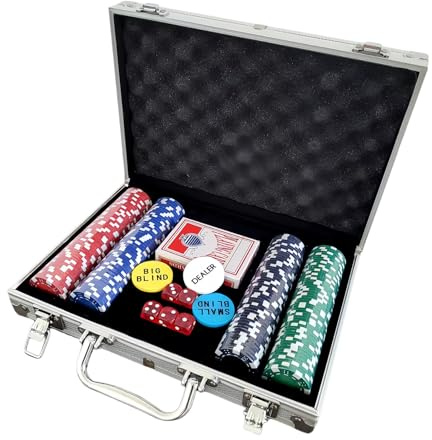 Flkiglm Set da poker con valigetta | per feste senza valore nominale, set da poker | per giocatori donne uomini collezionisti eventi pianificatore casa viaggi serate di famiglia feste di